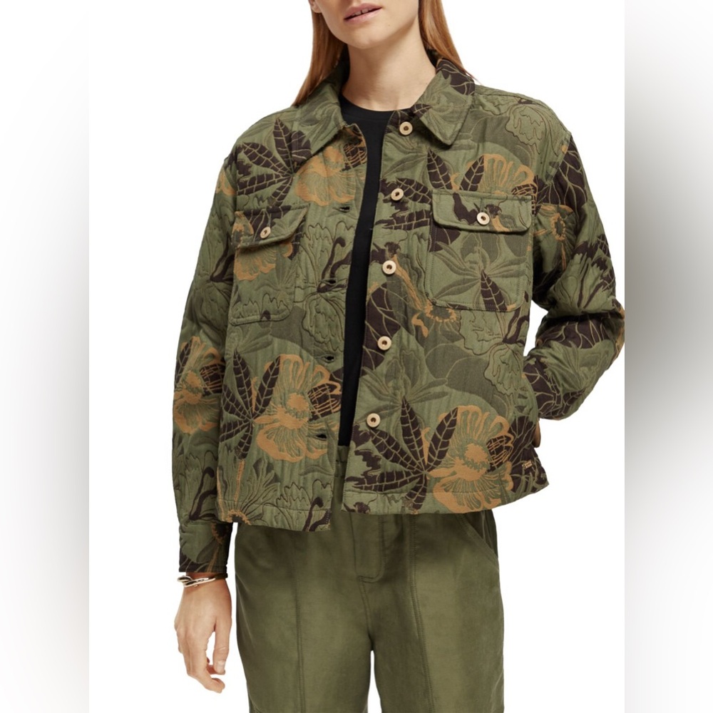 Scotch & Soda Olive and Mustard Floral Quilted Jacket